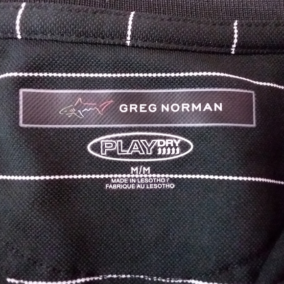 Greg Norman Golf Shirt Polo S/S Black White Stripe - Picture 5 of 6